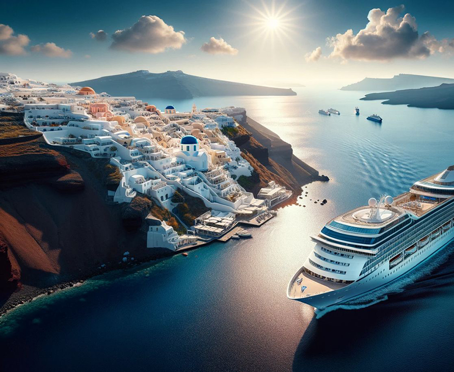 Cruise ship passengers exploring Santorini - luggage storage service for cruise travelers